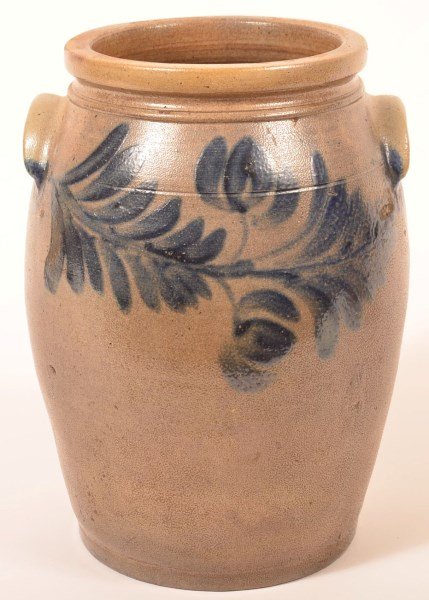 Cobalt Blue Slip Decorated Stoneware Crock. (1 of 3)