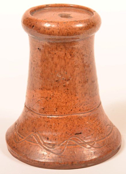 Glazed Redware Pottery Lamp Pedestal. (1 of 2)