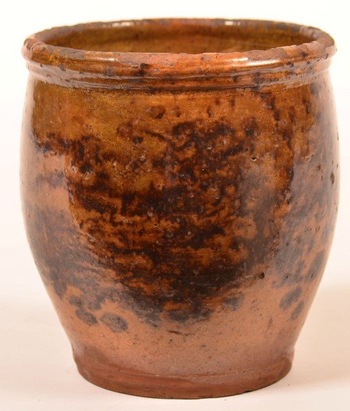 Mottle Glazed Redware Pottery Storage Jar. (1 of 2)
