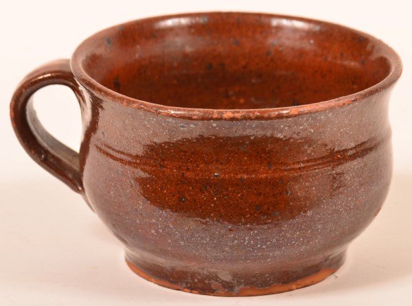 Glazed Redware Pottery Squat Form Mug. (1 of 3)
