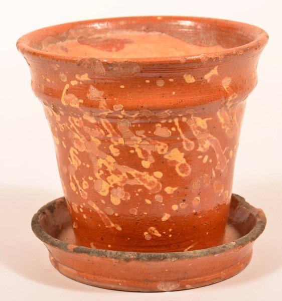 PA Yellow Slip Decorated Redware Flower Pot. (1 of 2)