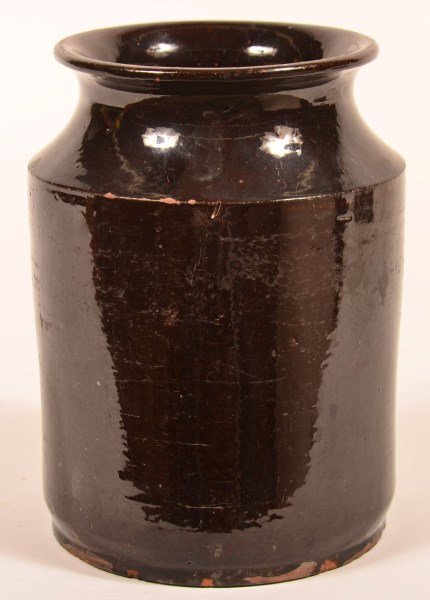 Manganese Glazed Redware Pottery Storage Jar. (1 of 2)