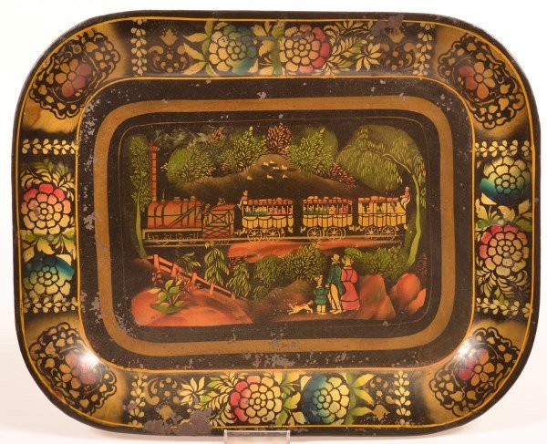 Unusual Polychrome Stenciled Tin Tray. (1 of 1)