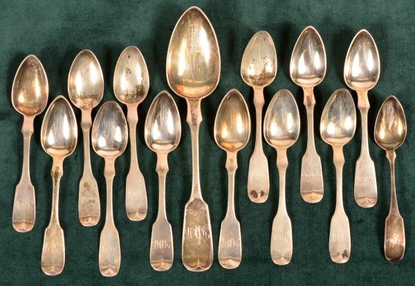 Lot of 14 R&W Wilson Coin Silver Spoons. (1 of 4)