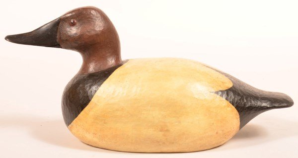 Canvas Back Drake Carved and Painted Decoy.: Canvas Back Drake Carved and Painted Wood Decoy. Signed CHW and C H "Whitey" Witman, April 1995. (Clarence H. Witman, Manheim, PA). 7-1/2"h. x 15"l. Condition: Very good.