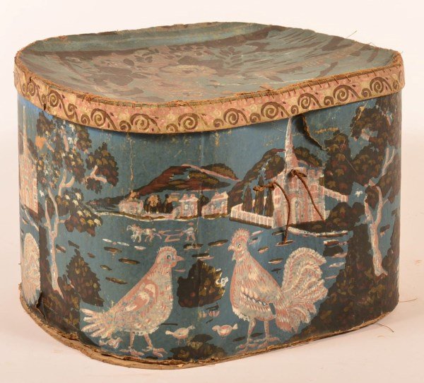 19th Century Large Wallpaper Covered Hat Box. (1 of 6)