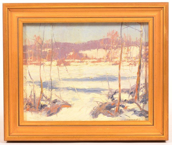 A. Nunamaker Oil on Board - Winter River Scene. (1 of 4)