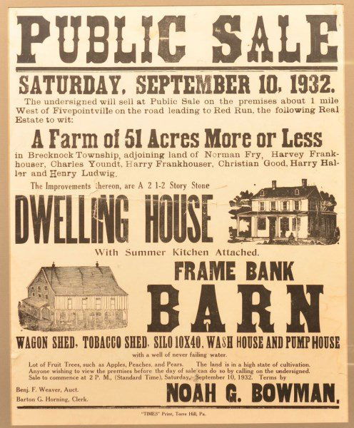 Pennsylvania Public Sale Broadside. (1 of 2)