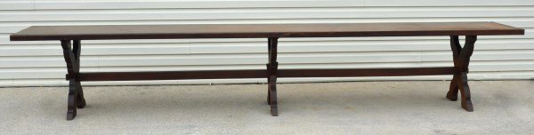 Impressive Walnut Stretcher Base Harvest Table. (1 of 4)