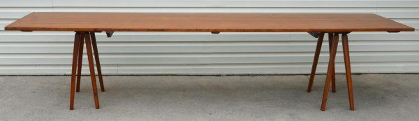 Pine Two Board Top Tressel Base Harvest Table. (1 of 3)