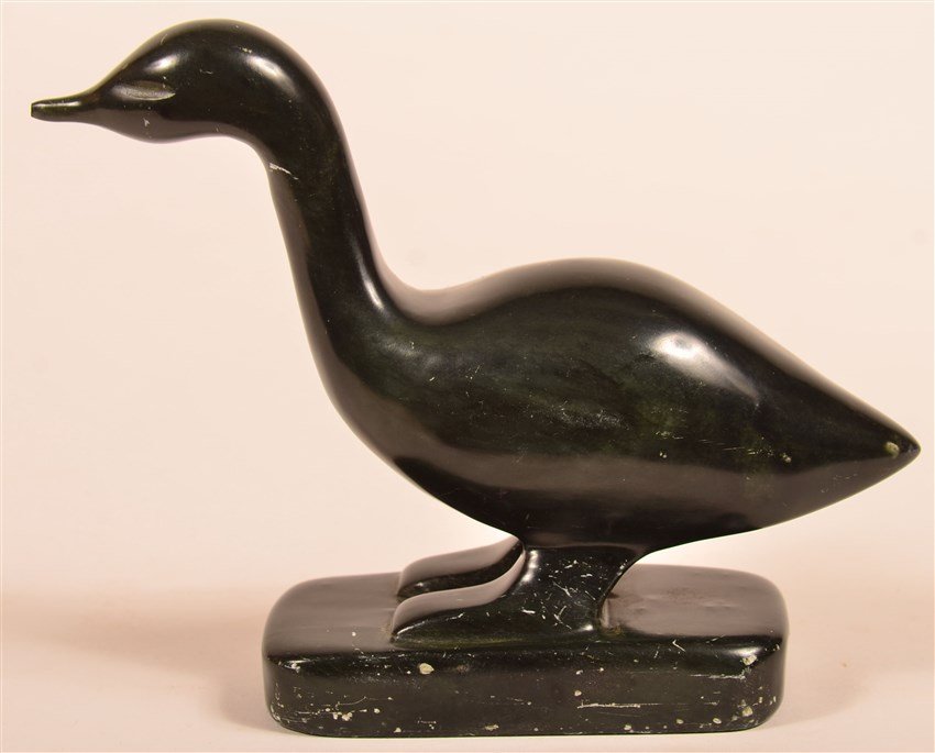 Soapstone Goose Figurine: Carved by Canadian, Mark Parkinson. Signature. 6.2"Lx2"Wx4.9"T