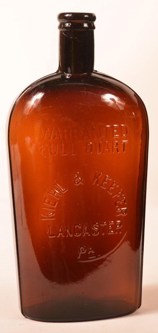 Scarce Kiehl & Keefer Amber Flask, Lancaster, PA. (1 of 3)
