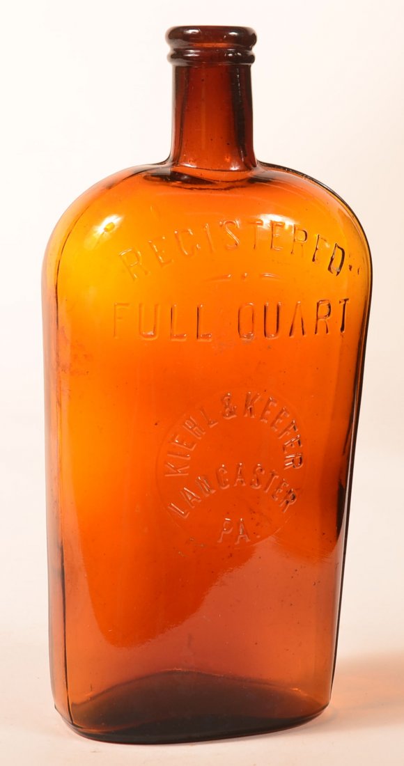 Scarce Kiehl & Keefer Amber Flask, Lancaster, PA. (1 of 3)