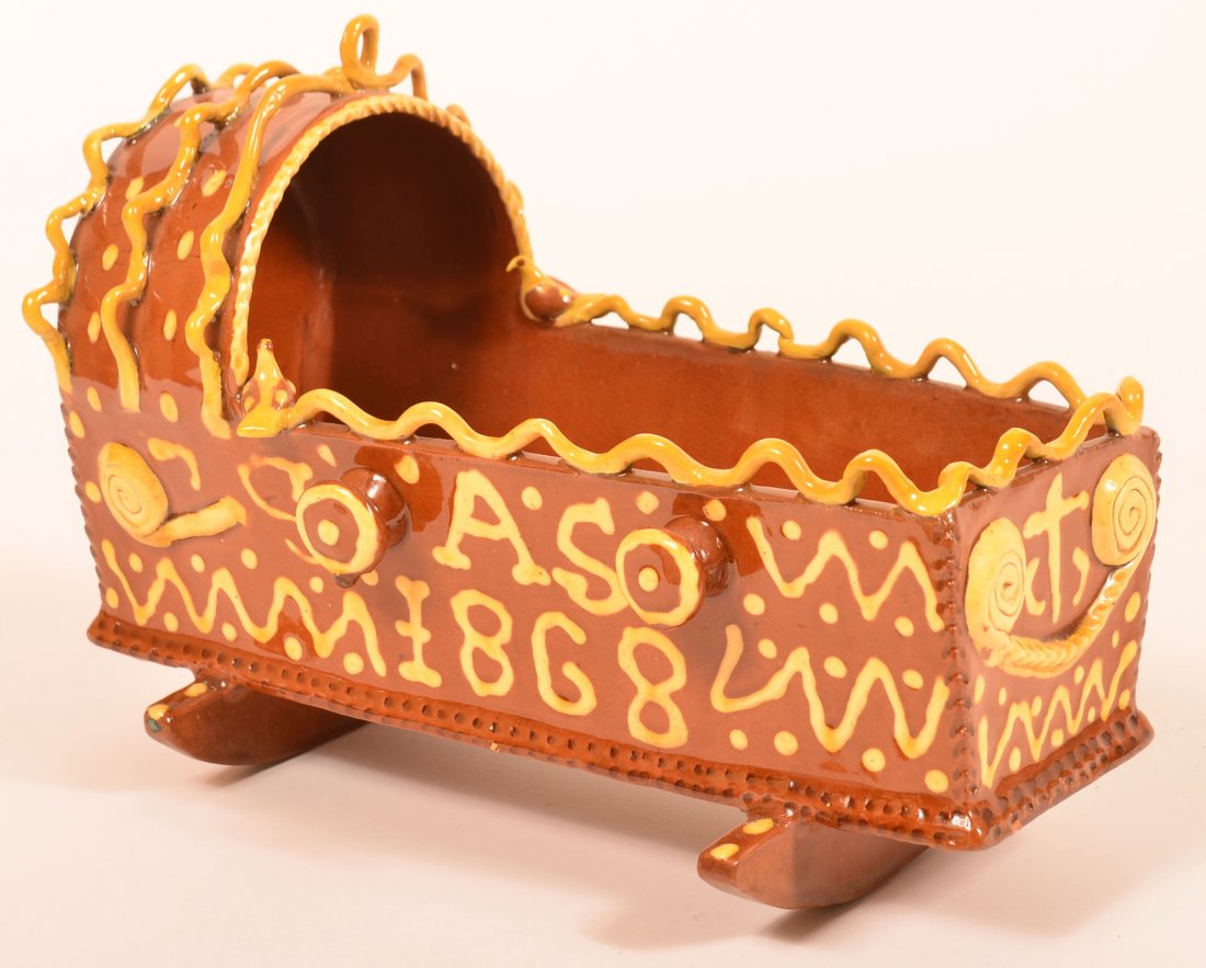 English 19th Century Redware Pottery Cradle. (1 of 3)