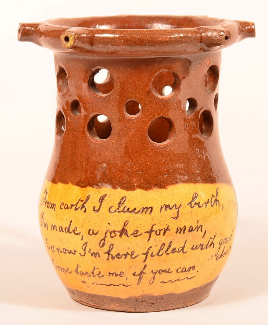 English Redware Puzzle Jug with Sgraffito Motto. (1 of 3)