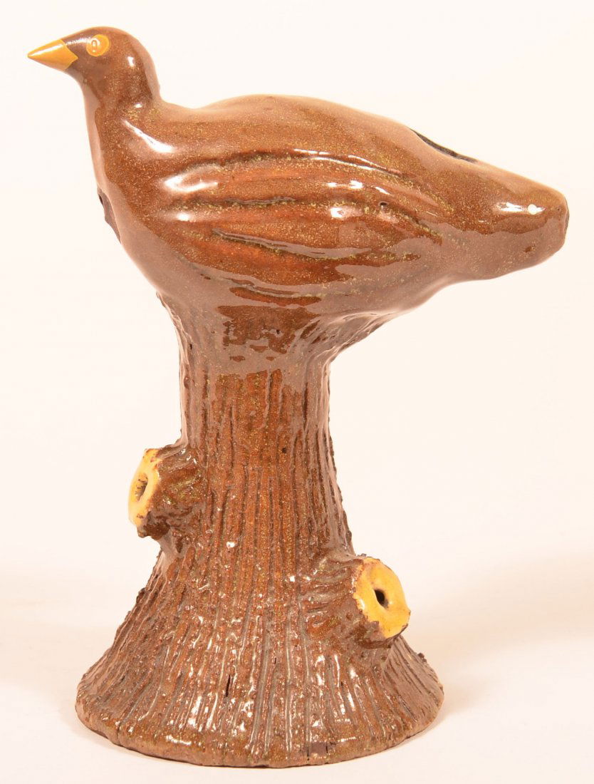 English Glazed Redware Bird on Stump  Whistle. (1 of 2)