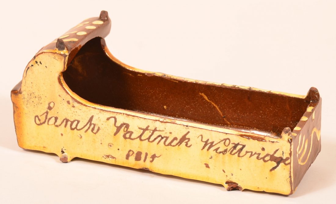 English Early Redware Pottery Cradle. (1 of 3)
