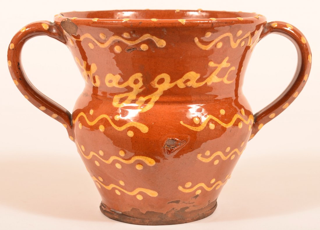 English Yellow Slip Decorated Handled Vase. (1 of 3)