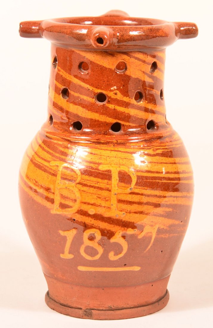 English Scroddleware Redware Puzzle Jug. (1 of 3)