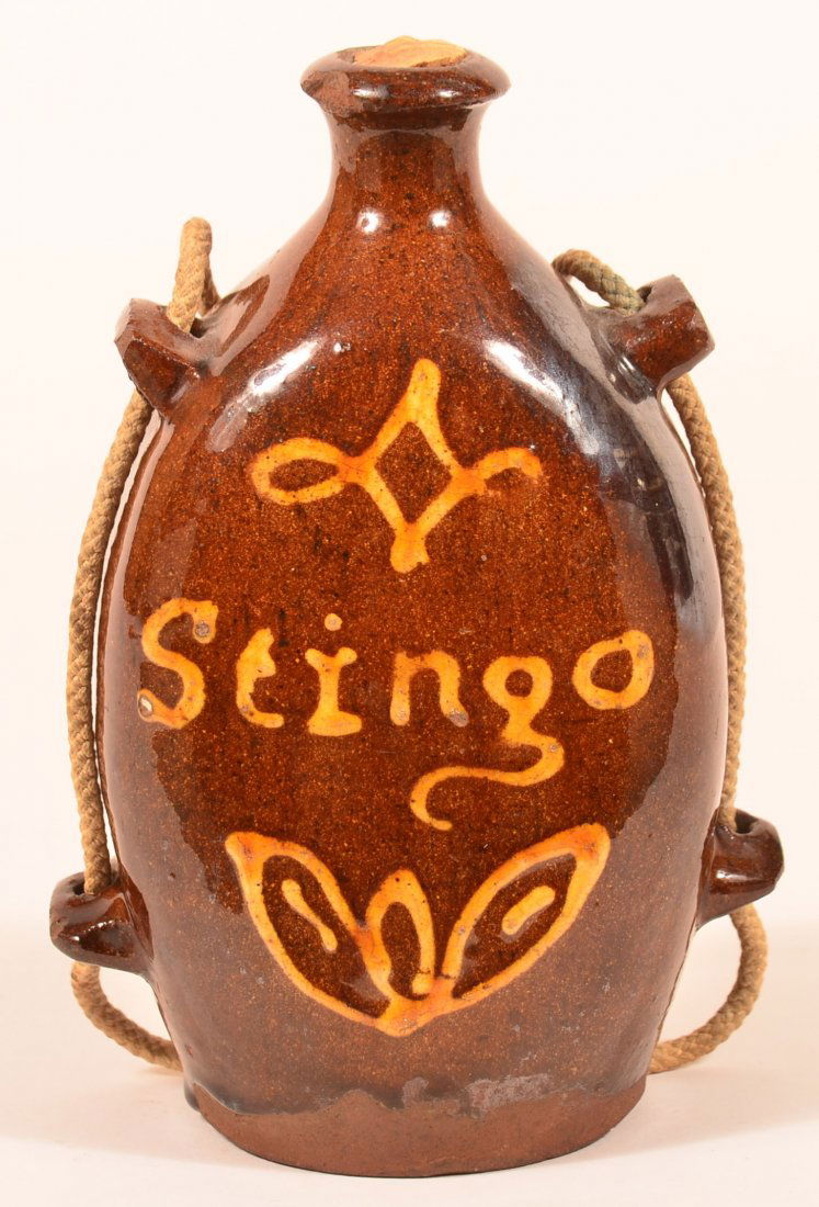 Yellow Slip Decorated Redware Pottery Flask. (1 of 3)