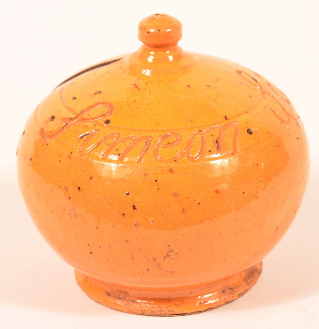 Redware Pottery Orange Glazed Dome Still Bank. (1 of 2)