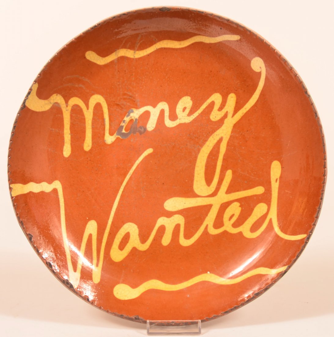 Shooner Redware Yellow Slip Decorated Plate. (1 of 2)