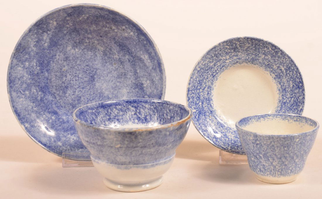 Two Blue Spatter Ironstone Cups and Saucers. (1 of 1)