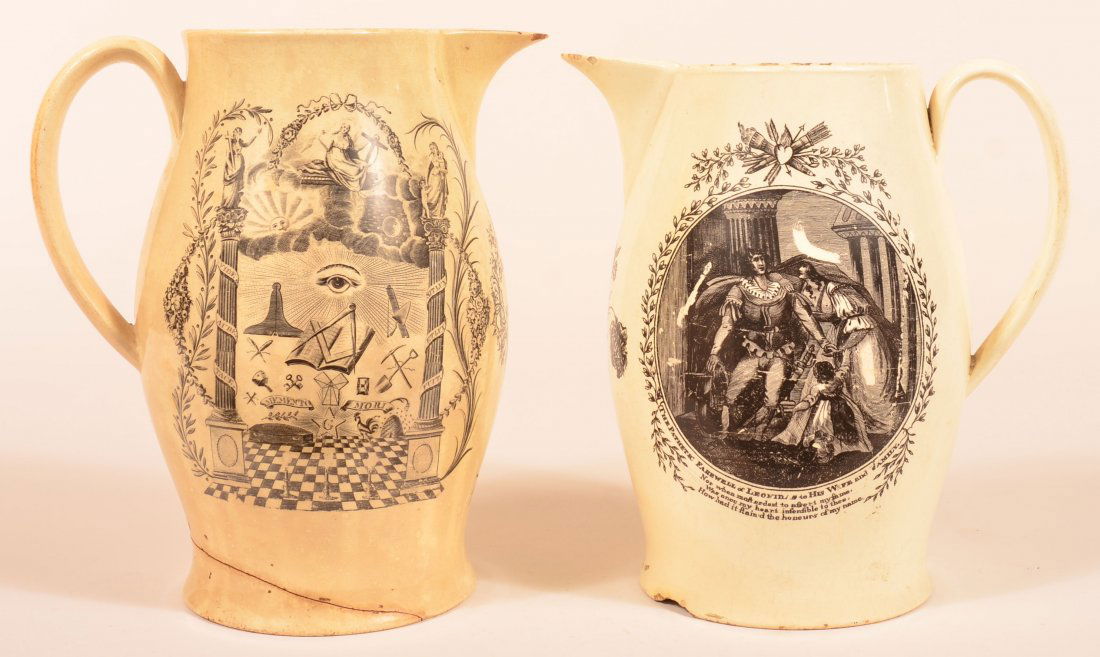 2 Liverpool Transfer Creamware Pitchers. (1 of 4)