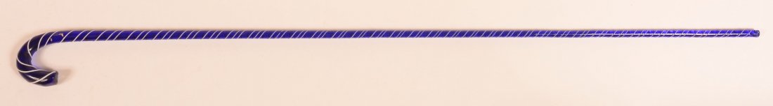Cobalt Blue Glass Cane with White Decoration. (1 of 4)