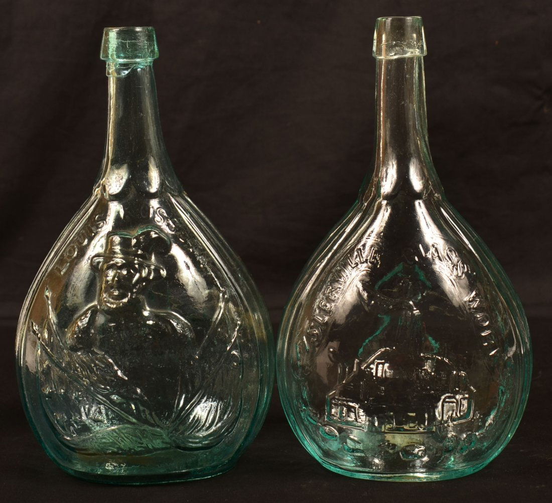 2 Aquamarine Blown Glass Calabash Bottles. (1 of 3)