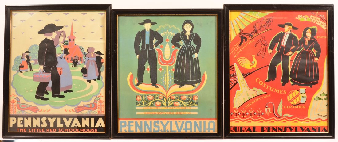3 Polychrome Printed Posters of PA Amish. (1 of 1)
