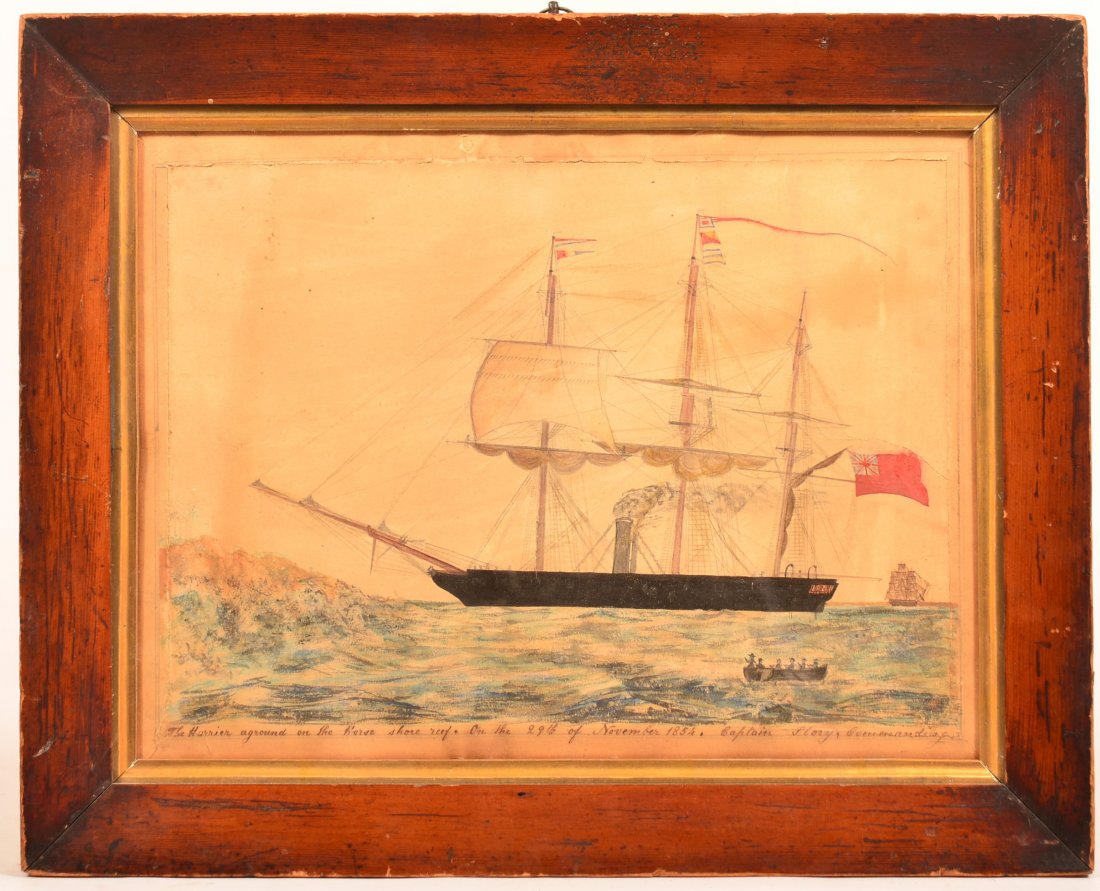 19th Century Watercolor Drawing of British Ship. (1 of 3)
