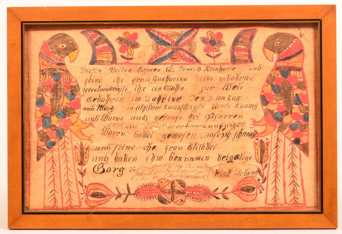 Johann Conrad Gilbert Fraktur Birth Certificate. (1 of 2)