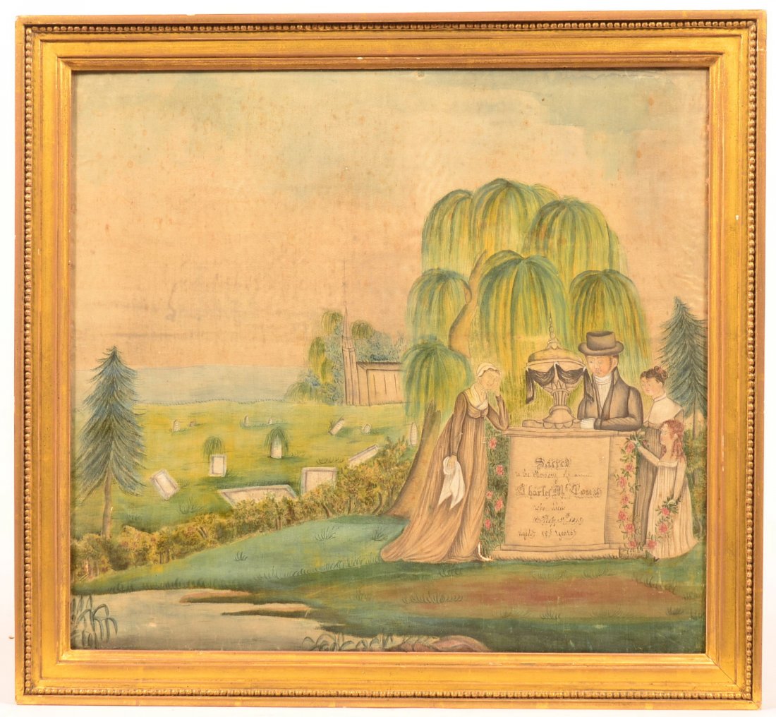 Watercolor on Silk Mourning Picture. (1 of 2)