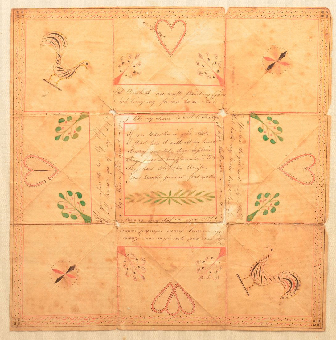 Early 19th Century Folding Valentine Fraktur. (1 of 4)