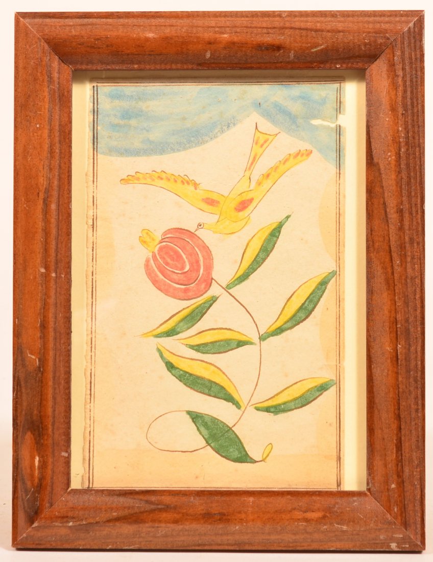 Hand Colored Block Print Fraktur. (1 of 2)