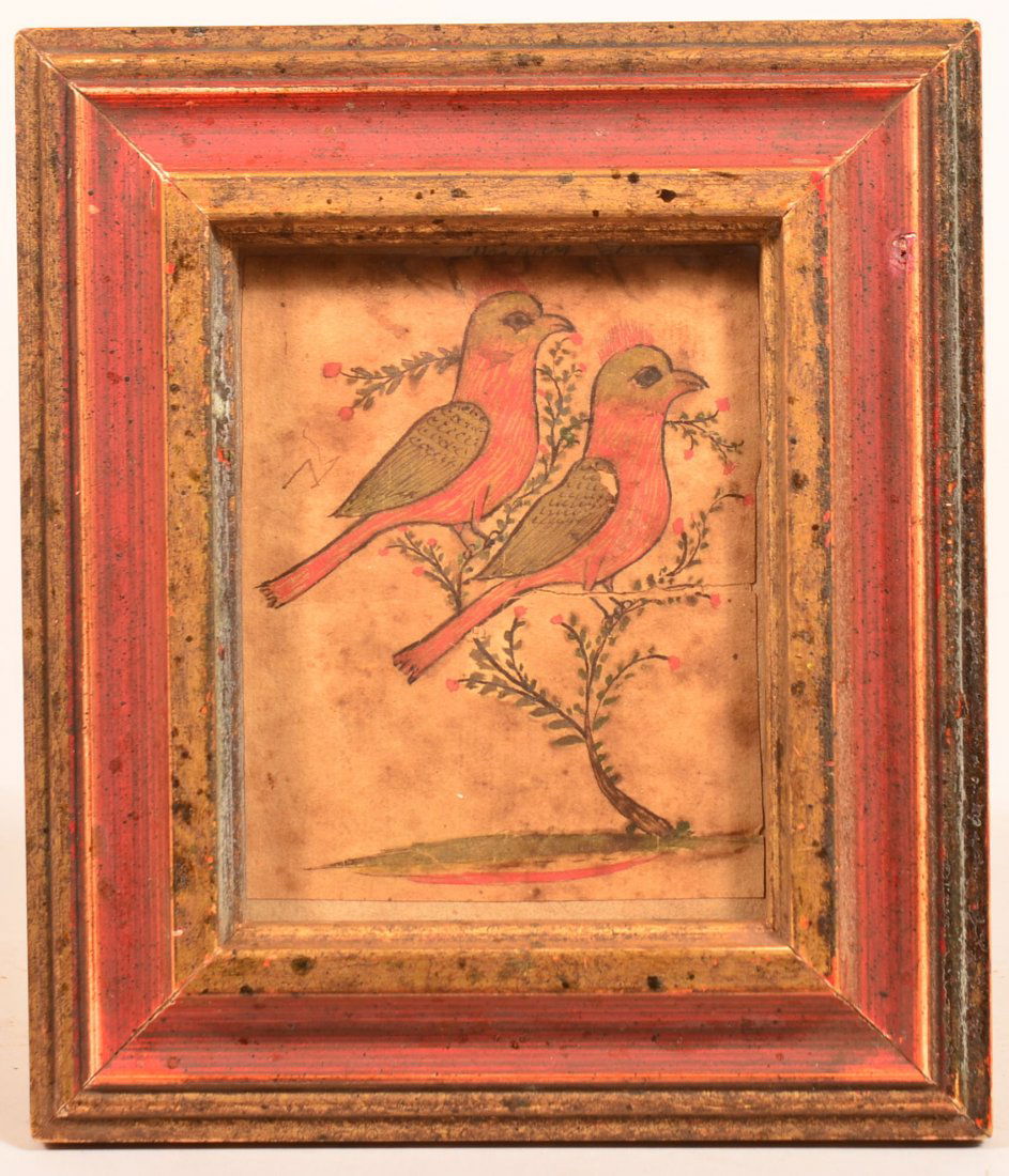 Early 19th Century Fraktur Watercolor Drawing. (1 of 2)