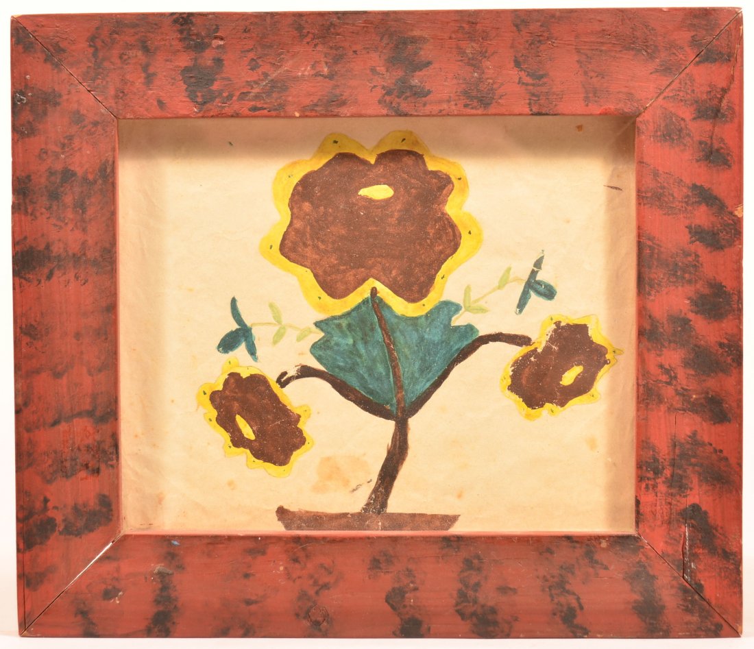 Fraktur Watercolor Drawing of Potted Flowers. (1 of 2)