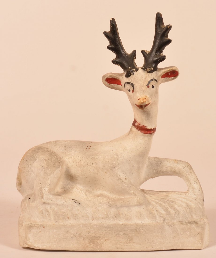 Hollow Mold Chalk Ware Reclining Stag. (1 of 3)