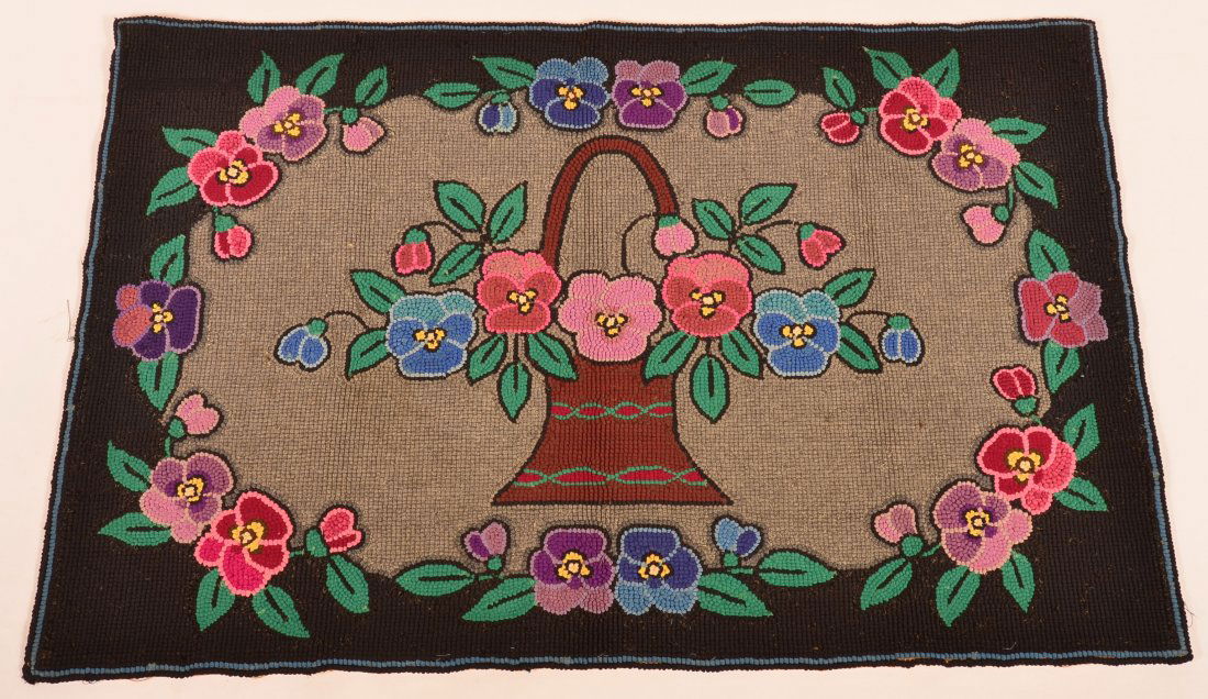 Lancaster Co. Amish Flower Basket Hooked Rug. (1 of 2)
