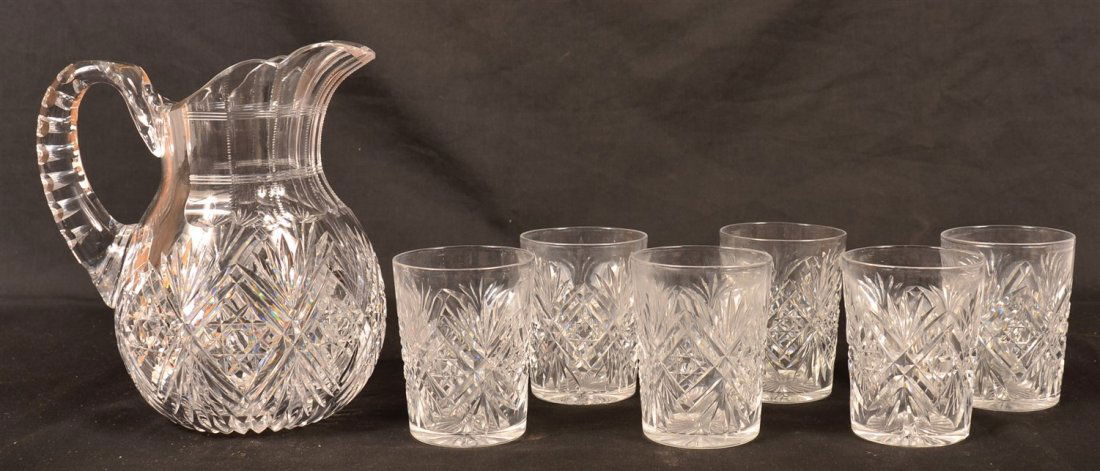 7 Pc. Brilliant Cut Glass Water Set Signed Hawkes (1 of 2)