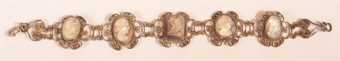 Mother of Pearl and Silver Wire Cameo Bracelet (1 of 2)