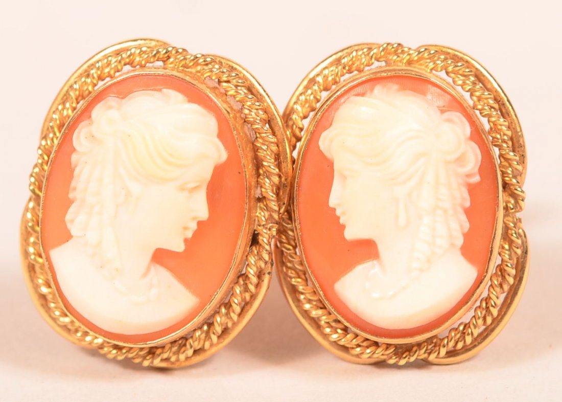 Pair of 14K Yellow Gold Shell Cameo Earrings. (1 of 2)