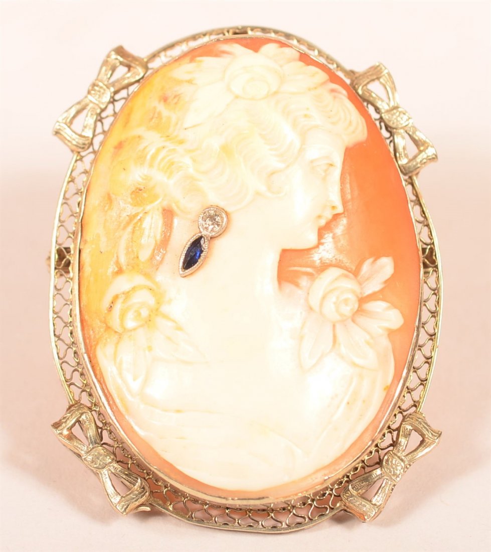 14K White Gold Shell Cameo Pin/Pendant. (1 of 1)