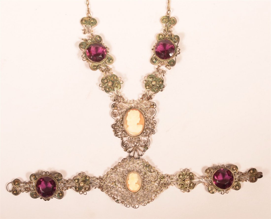 Two Piece Victorian Silver Wire Cameo Set. (1 of 5)