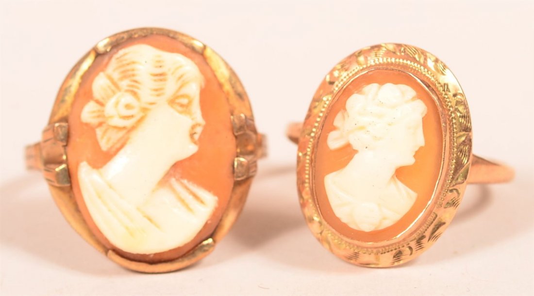 Two 10K Yellow Gold Shell Cameo Rings. (1 of 2)