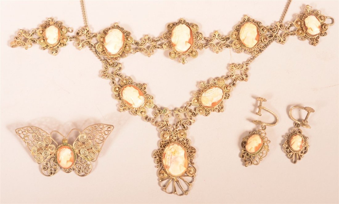 Antique Five Piece Silver Wire Shell Cameo Set. (1 of 2)