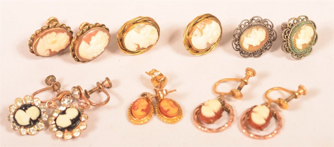 Six Various Pairs of Vintage Cameo Earrings. (1 of 2)
