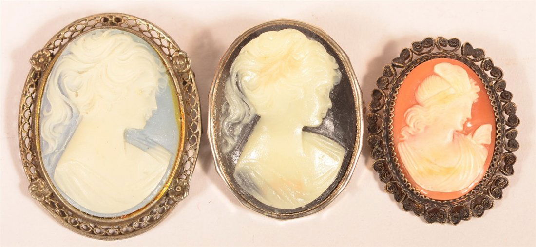 3 Antique Metal Framed Carved Cameos (1 of 2)