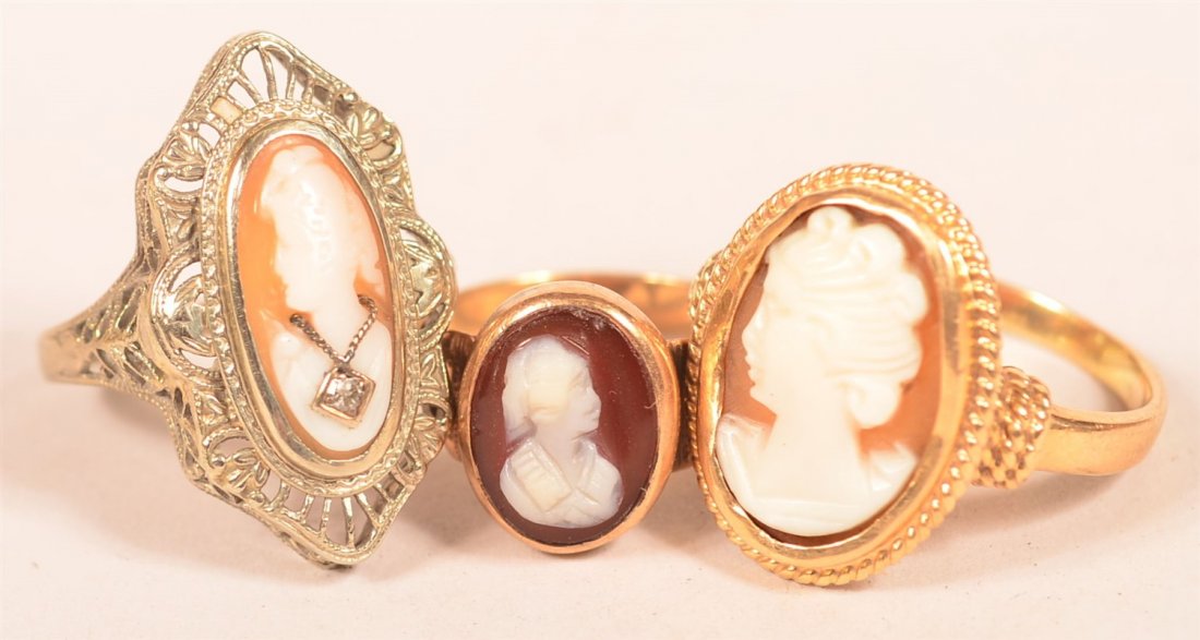 3 Antique Unmarked Carved Shell Cameo Rings (1 of 1)